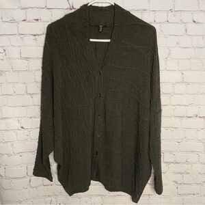 Oska‎ Womens Cardigan Sweater Khaki Green Button Up Lagenlook Size 1
